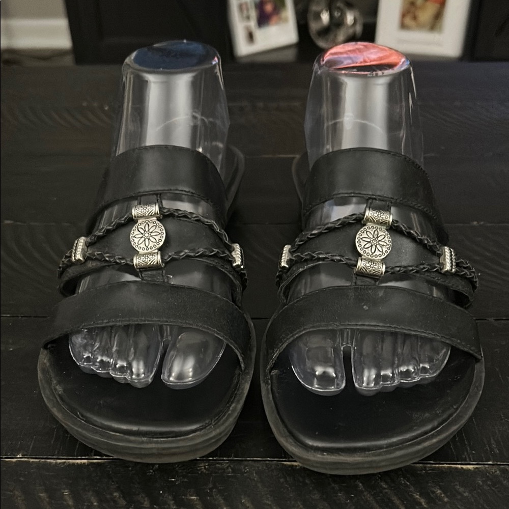 BareTraps Black and Silver Slide Sandals